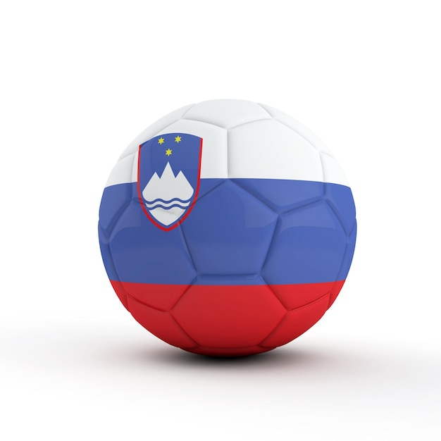 Futebol de futebol de bandeira da Eslovênia contra uma renderização 3D de fundo branco liso