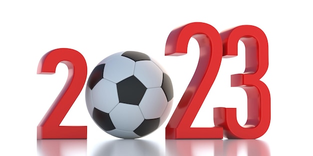 Foto futebol futebol 2023 ano novo número cor vermelha com bola clássica isolada em branco