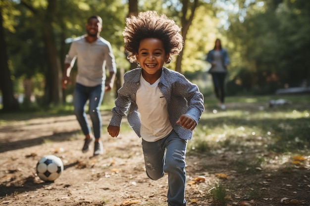 Futebol sorri étnico pai e filho compartilhando momentos lúdicos Generative Ai