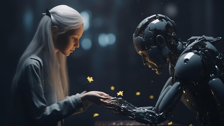 Foto futur cyber woman ai intrincada relación entre la humanidad y el concepto de ia