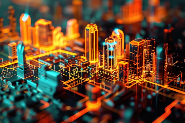 La futura ciudad inteligente 5G con conexión a la red global y redes sociales