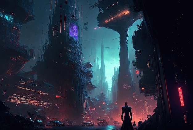 Futura idea de ciencia ficción de una ciudad cyberpunk