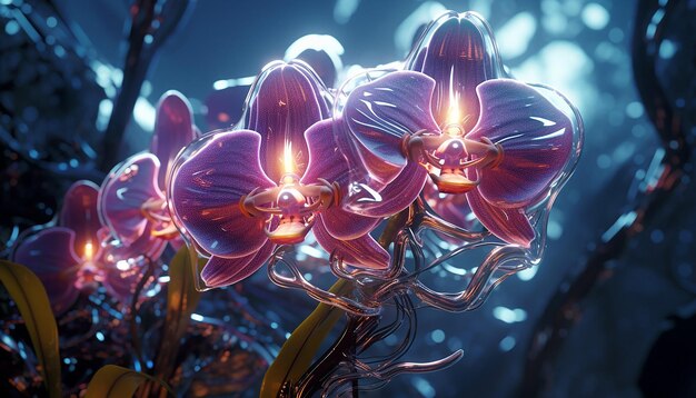 futurismo de orquídea robótica brilhando