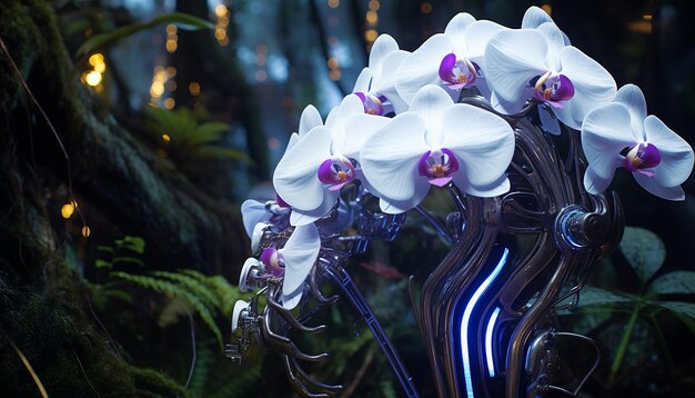 Foto futurismo de orquídea robótica brilhando