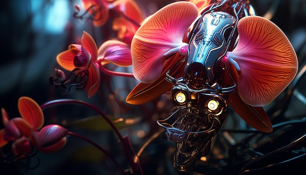 futurismo de orquídeas robóticas brillando