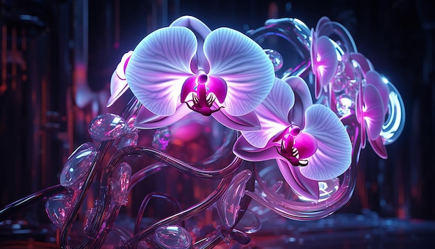 futurismo de orquídeas robóticas brillando
