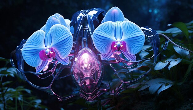 futurismo de orquídeas robóticas brillando