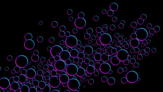Futurista al azar volando círculos de neón brillantes esferas o burbujas bola de neón flotante luminosa