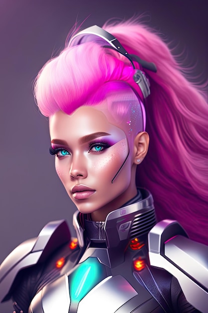 Futurista androide cyborg mujer guerrera robot