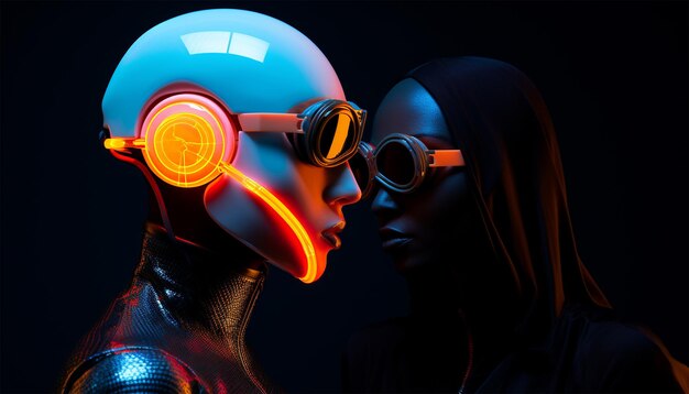 Futurista androide néon cyberpunk Hardwired cyberpunk ilustração 3D de cyberpunk de ficção científica