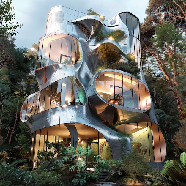 Futurista Casa Art Nouveau Edifício futuro inteligente espaço urbano irreal tecnologia abstrata modernismo