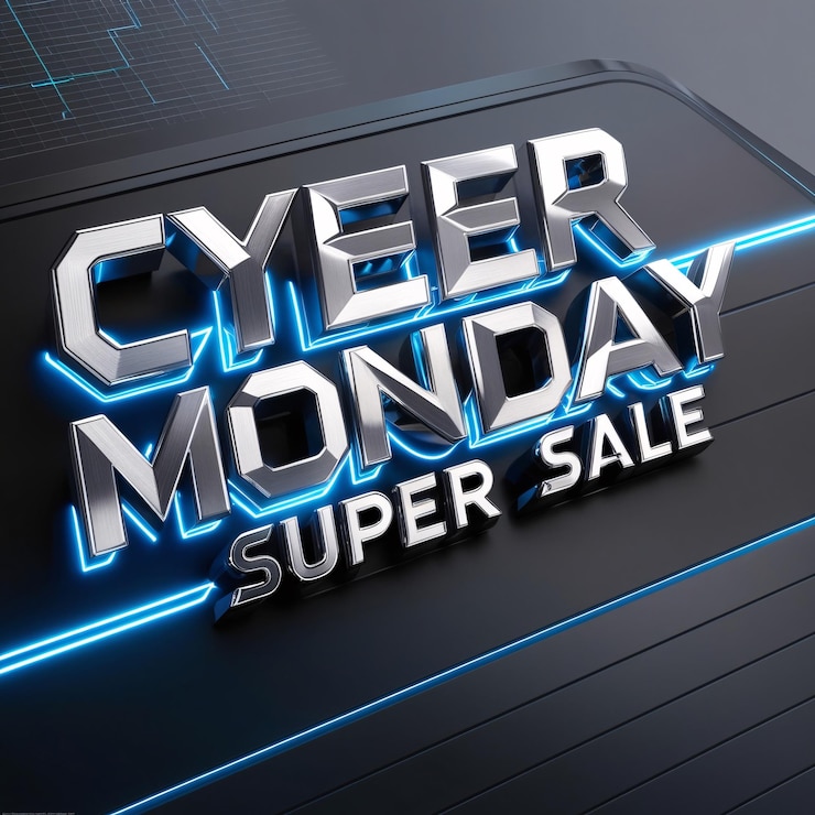 Foto futurista cyber lunes super venta de neón brilla y los mundos digitales