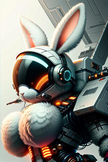 Futurista de ficção científica coelho soldado guerreiro dirigindo uma nave espacial aeronave Legião do Coelho