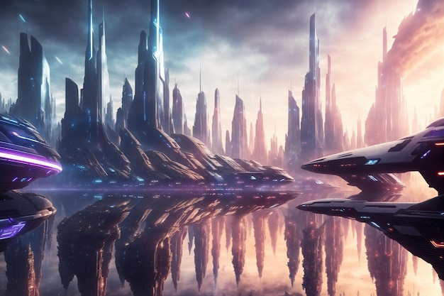 futurista fantasía paisaje espacio ciencia ficción ciudad mundo del mañana