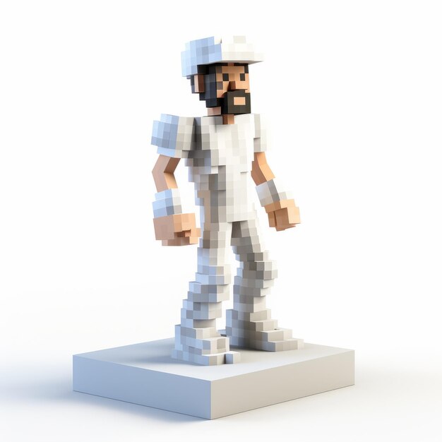 Foto futurista figura retro de minecraft con pantalones cortos blancos y barba