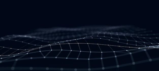 Futurista malla abstracta onda con la conexión de puntos y líneas renderización 3D