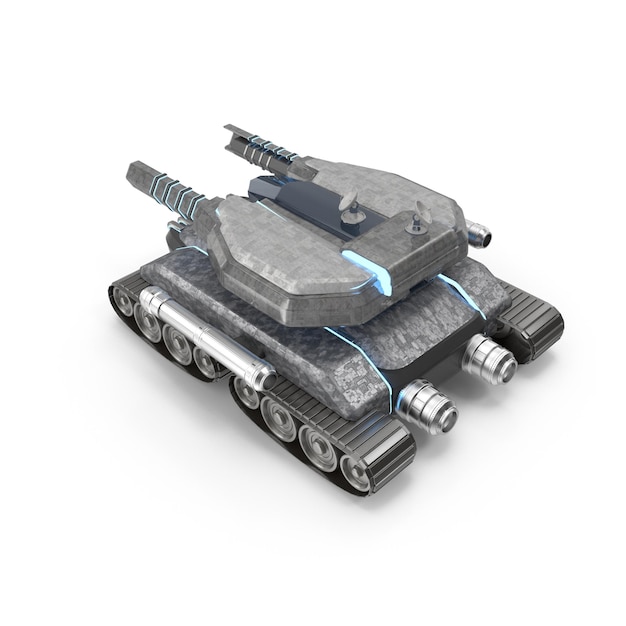 Futurista moderno juego tecnológico de ciencia ficción 3d tanque aislado en blanco