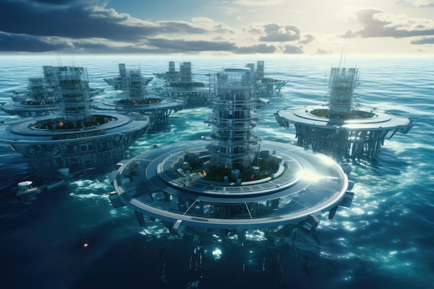 Futurista planta de energía ecológica del futuro en el océano revolucionando el agua