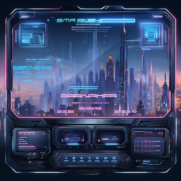 Futurista Pop Up Ui Cyberpunk Consola de juegos temática Rpg Decoración Diseño Arte Marco gráfico Decoración de tarjetas