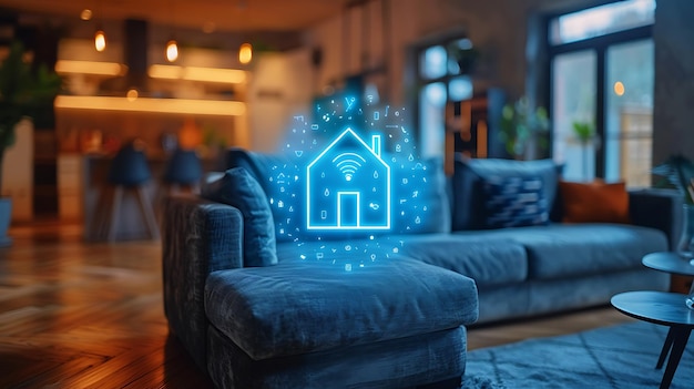 Foto futurista smart home diversos dispositivos conectados e íconos digitales para una integración sin problemas