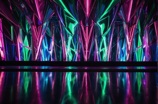 Foto futuristas luces de neón en las escaleras