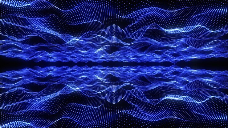 Futuristas ondas brillantes azules abstractas de puntos y partículas