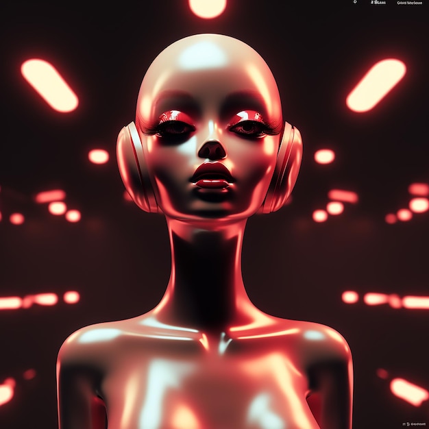 Futuristas retratos de neón mujeres cibernéticas glamurosas en tonos vibrantes de luces de neón y superposición geométrica