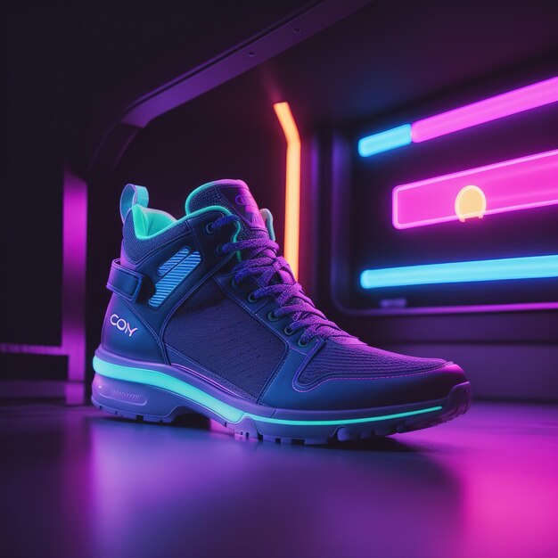 Futuristas zapatillas de deporte brillan en la oscuridad foto de descarga gratuita