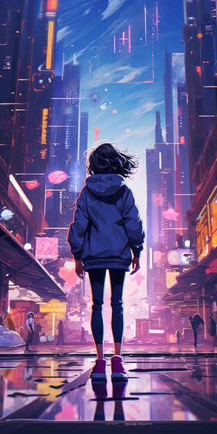 Foto futuristic city sky vibrant manga arte de ashley en el metaverso