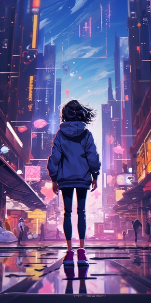 Foto futuristic city sky vibrant manga arte de ashley em metaverse