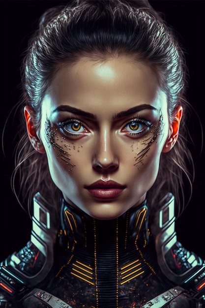 Futuristic Femme Warrior Gas Masked Cyborg no Universo Cyberpunk Ai gerado