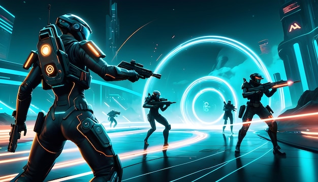 Foto futuristic gamer jogando robô bela arte digital batalha competitiva 4