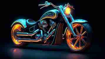 Foto futuristic night ride 3d rendered cyberpunk motorcycle colección para juegos y conceptos