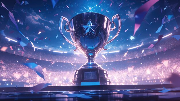 Futuristic Trophy feiert den Sieg in einer digitalen Arena