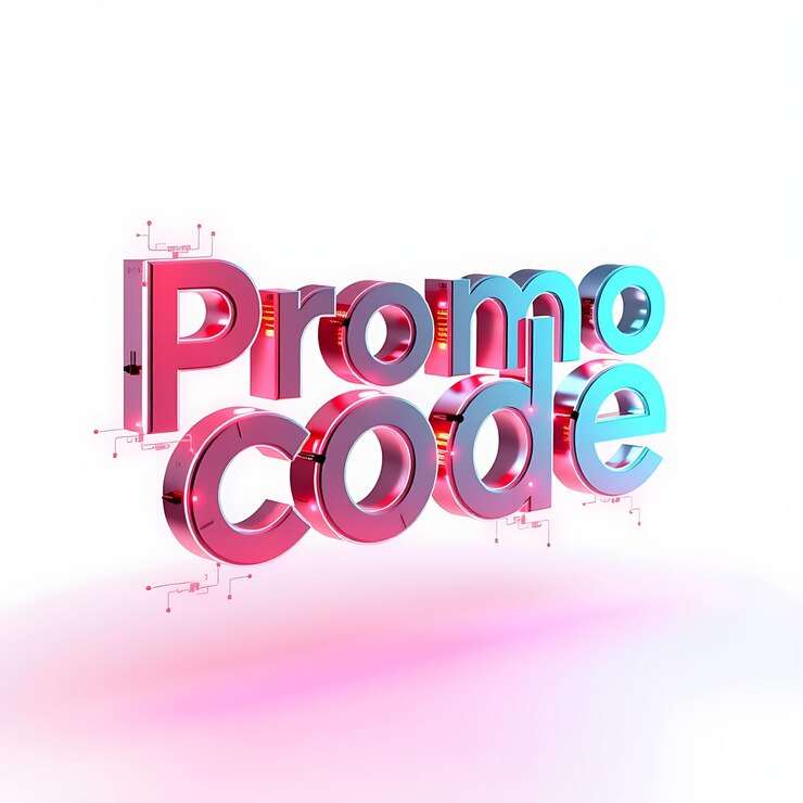 Foto futurístico código promocional de texto 3d se desplaza sobre letras digitales elegantes con un aspecto cibernético circuitos de datos