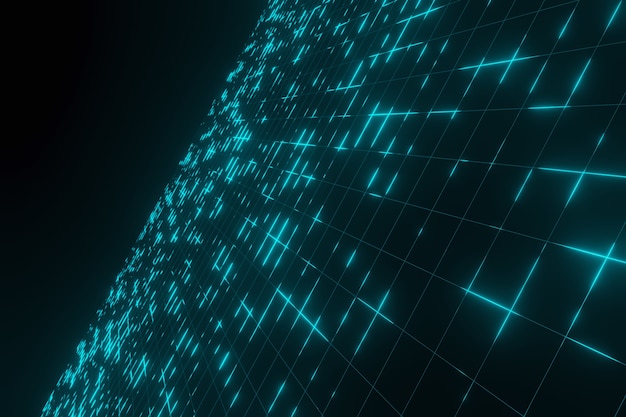 Futuristisch blau leuchtende Neonlinien Lichter SPACE Hintergrund 3D-Rendering