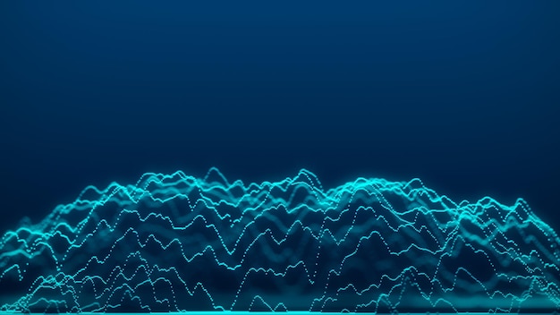 Futuristisch leuchtende Welle Das Konzept der Big Data Netzwerkverbindung Kybernetik Abstrakter dunkler Hintergrund der blauen Wellen Digitale Landschaft 3D-Rendering