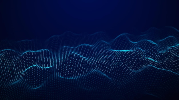Futuristisch leuchtende Welle Das Konzept von Big Data Netzwerkverbindung Kybernetik Abstrakter dunkler Hintergrund aus blauen Punkten, die eine Welle 3D-Rendering bilden