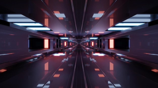 Futuristische 3D-Darstellung mit leuchtenden Lichtern im 4K UHD-Korridor