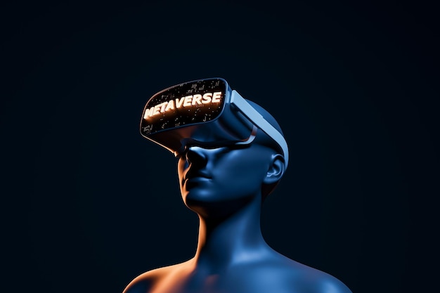 Futuristische 3D-Frau mit Metaverse-VR-Brille