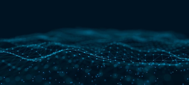 Futuristische abstrakte Masche Welle mit der Verbindung von Punkten und Linien 3D-Rendering