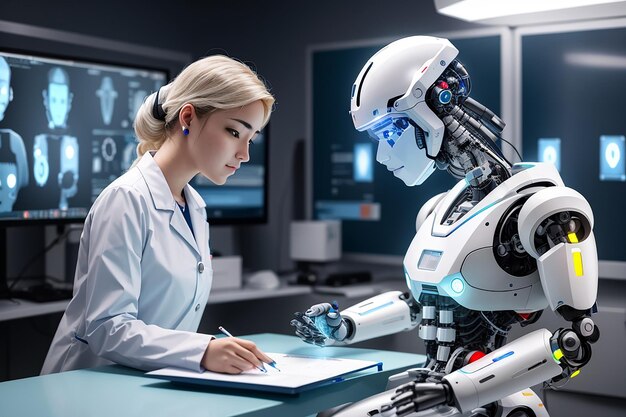 Foto futuristische aid-betriebene roboter verändern die genauigkeit der diagnose und behandlung für eine verbesserte patientengesundheit