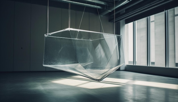 Futuristische Architektur mit geometrischen Formen, transparentem Glas und glänzendem Metall, erzeugt durch KI