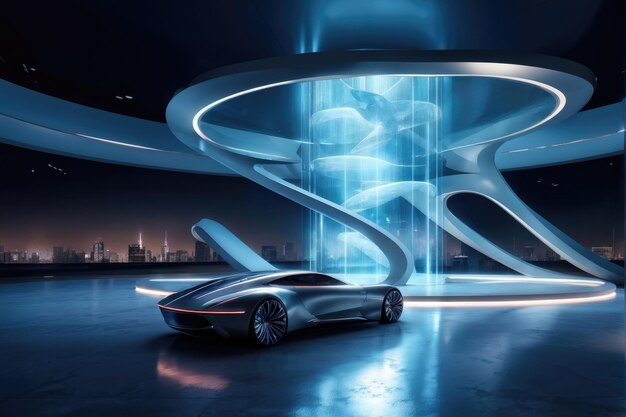 Foto futuristische architektur mit leerem betonboden szene für die automobilpräsentation