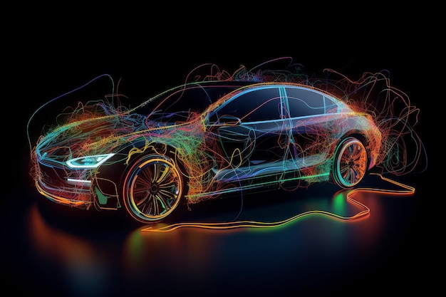 Futuristische Auto-Neonstrahlen erzeugen KI