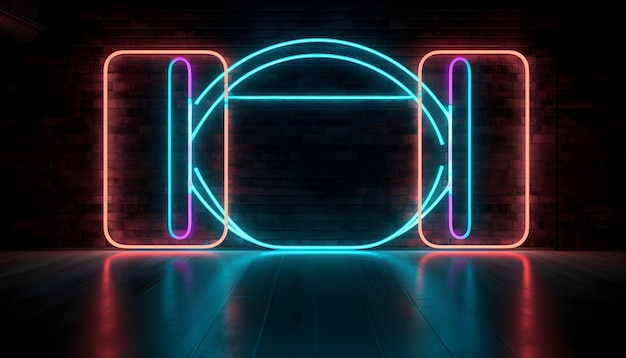 Futuristische Bühne farbenfrohe Neonlichter inszenieren Raumhintergrund und Hintergrund leeres Podium für Produktpräsentationen oder Präsentationen abstrakt modern Perfekt für Vitrinen und moderne Projekte 3D-Rendering