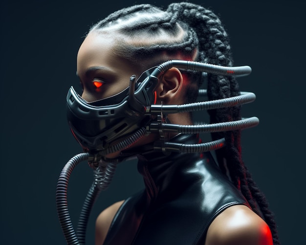 Futuristische Cyberpunk-Frau, realistisches 3D-Modell eines menschlichen Cyborgs in einer futuristischen Welt, generiert von Ai