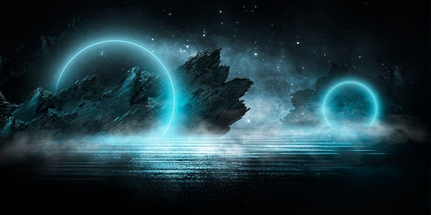 Futuristische Fantasie abstrakte Nachtlandschaft mit Inselmondscheinglanz