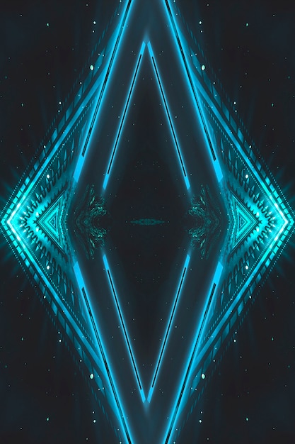 Foto futuristische fantasienachtlandschaft mit lichtreflexion im wasser. 3d-illustration des neonraumgalaxienportals