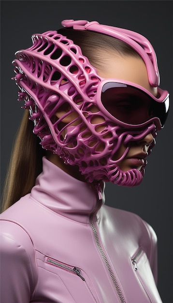 futuristische Frau trägt Maske
